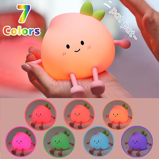 Night Light for Kids, Cute Peach Soft Silicone Nursery Light - Image 2