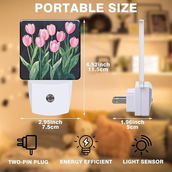 Pink Tulips Night Light, Floral Plug-in Nightlight - Image 2