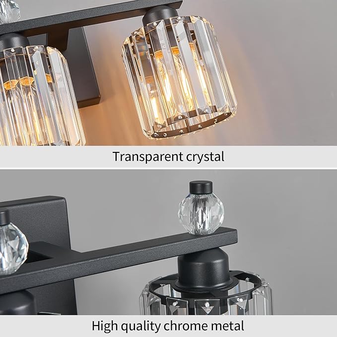 Bathroom Vanity Lights 3-Light Sand Black Modern Crystal Vanity Light Fixtures - Image 4