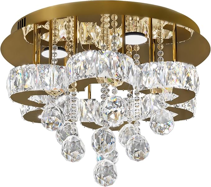 Flashing God 16" Gold Crystal Chandelier Semi Flush Mount Ceiling Light Crystal - Image 9