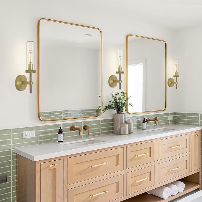 Knurled Brass Wall Sconces Indoors, Glass Tube Sconces Wall Lighting 14" - Image 5