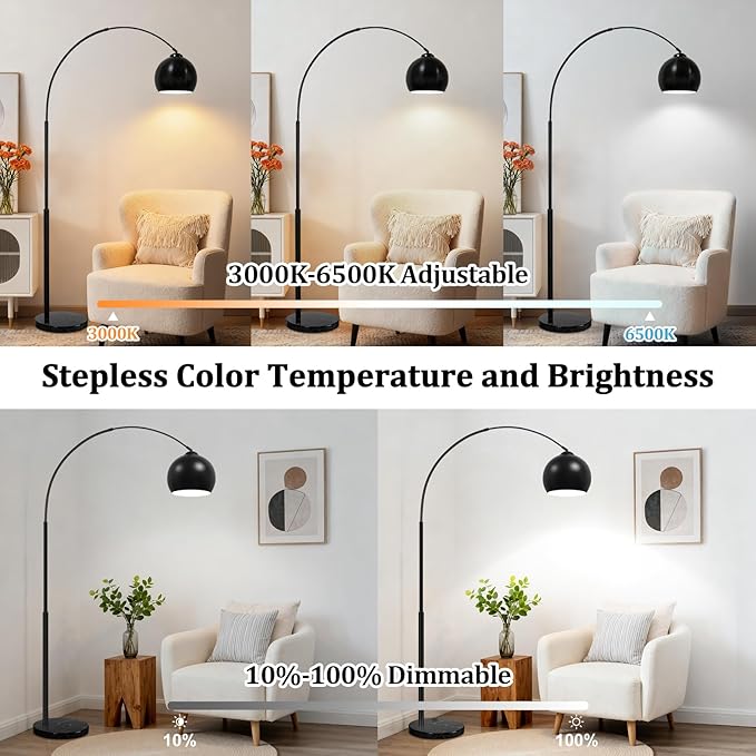 77” Arc Floor Lamp for Living Room, Upgraded Black Standing Lamp - Image 5