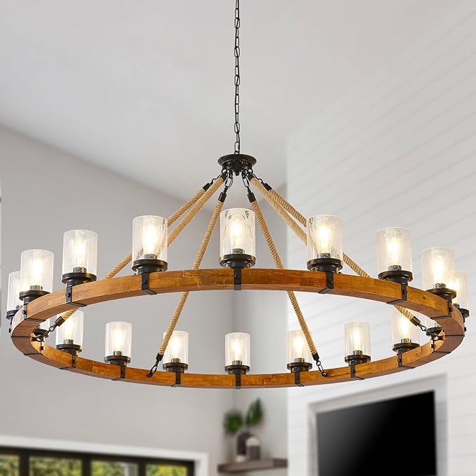 60-inch Rustic Wooden Chandelier by FOVICY
