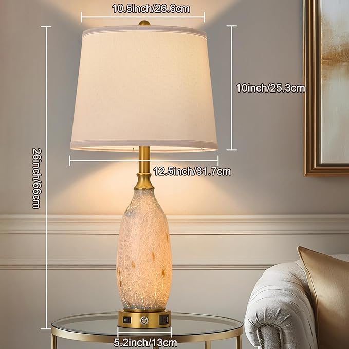 AIDENOEY 26" Modern Art Glass Table & Bedside Lamp, Stepless Dimmable Base + - Image 5