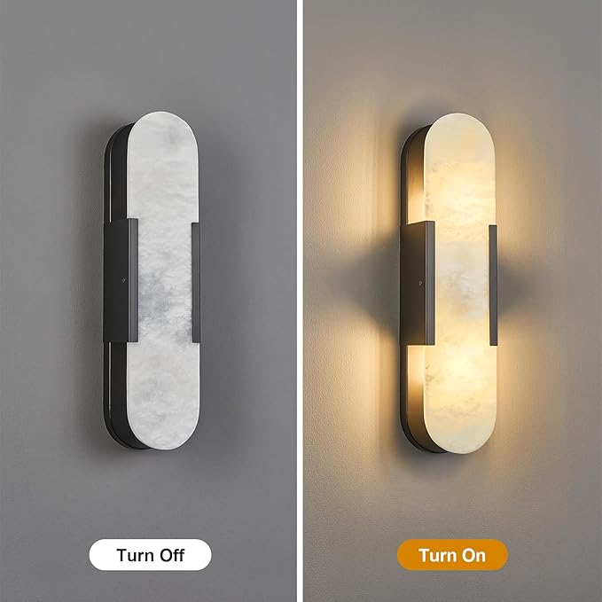 Alabaster Wall Sconces Set of Two, Modern Natural Marble Wall Sconces - Image 4