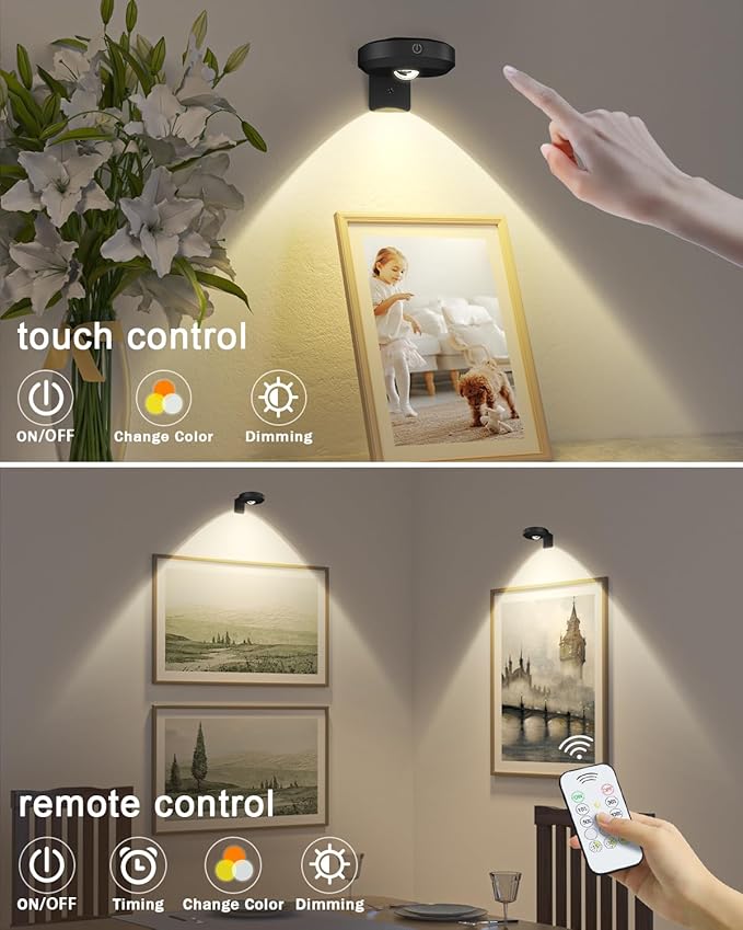 WILLED Picture Lights for Wall, 1200mAh Rechargeable Battery Operated Picture - Image 4