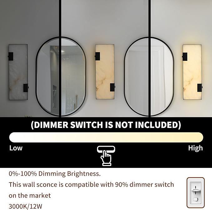 Modern Alabaster Marble Wall Sconces 14.17” Black Frame Dimmable 3000K Warm - Image 3