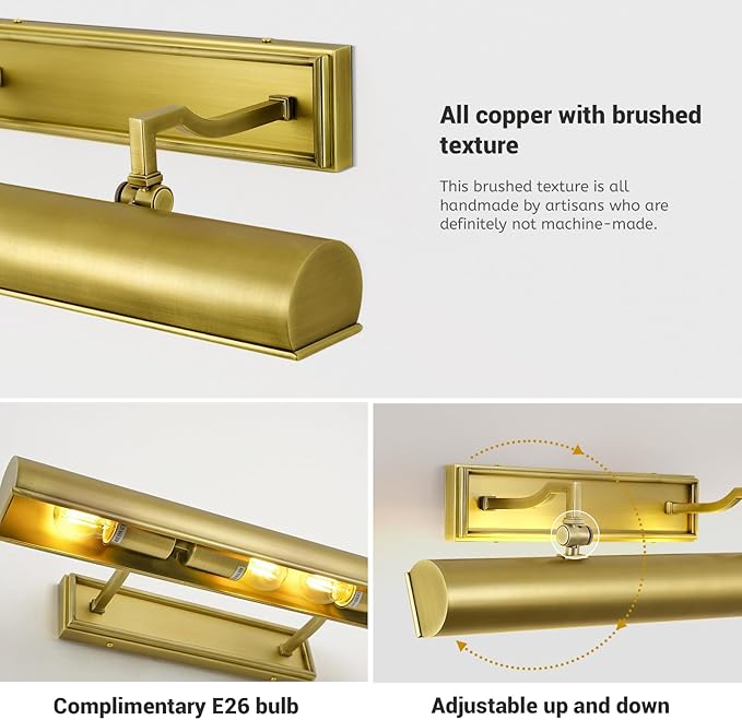 Picture Light for Wall 18" Brass Picture Lights Hardwired 3-Light Gold Picture - Image 3