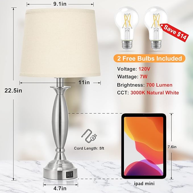 Beige Lamps for Bedrooms Set of 2 - Image 4