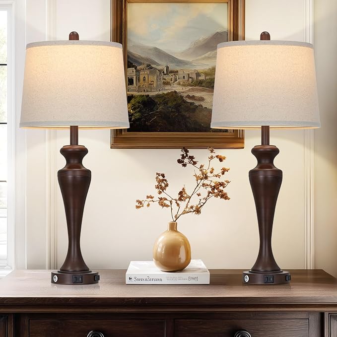 30" Brown Touch Table Lamps Set of 2, 3-Way Bedside Lamp - Image 2