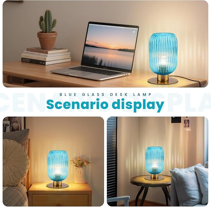 Small Table Lamp for Bedroom, Elegant Ribbed Glass Table Lamp Mid Century - Image 2