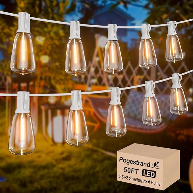 LED Outdoor String Lights 50ft ST38 White Waterproof Patio Lights by Pogestrand