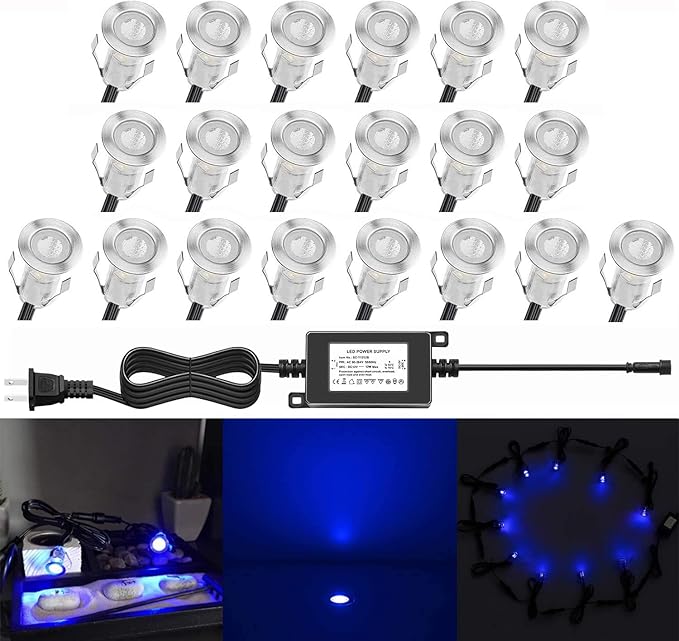 0.7" Tiny Recessed LED Deck Lighting Kits 12V Blue Waterproof IP67, Led In by QACALEDOutdoorRecessedDeckLightingKits