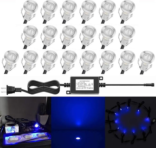 0.7" Tiny Recessed LED Deck Lighting Kits 12V Blue Waterproof IP67, Led In by QACALEDOutdoorRecessedDeckLightingKits