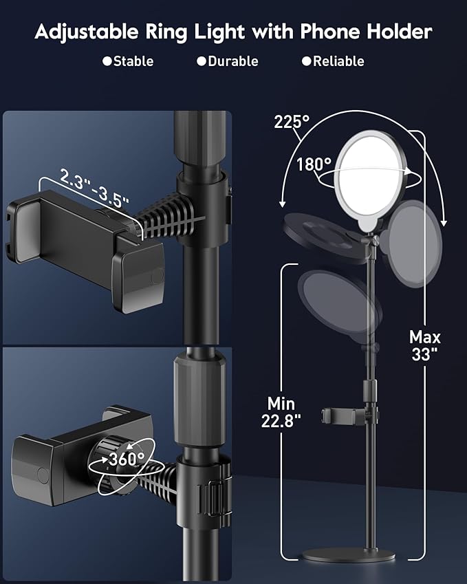 7" Ring Light with Stand for Desk, 3000K-6500K, 30 Lighting Modes for Video - Image 4
