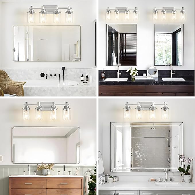 Brushed Nickel Bathroom Lighting Fixtures Over Mirror, 4-Light Bathroom Vanity - Image 7