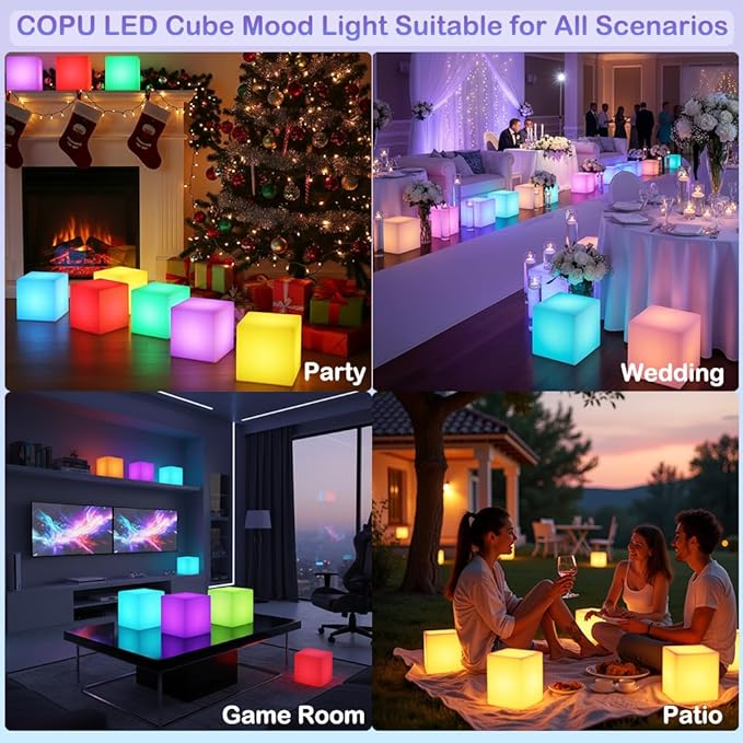 8-inch Waterproof LED Light Cube, USB Rechargeable Mood Light, 16 RGB Colors - Image 2