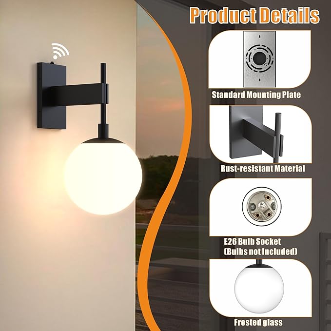 Hyunbae Dusk to Dawn Outdoor Wall Sconces, Modern Exterior Sensor Front Porch - Image 3