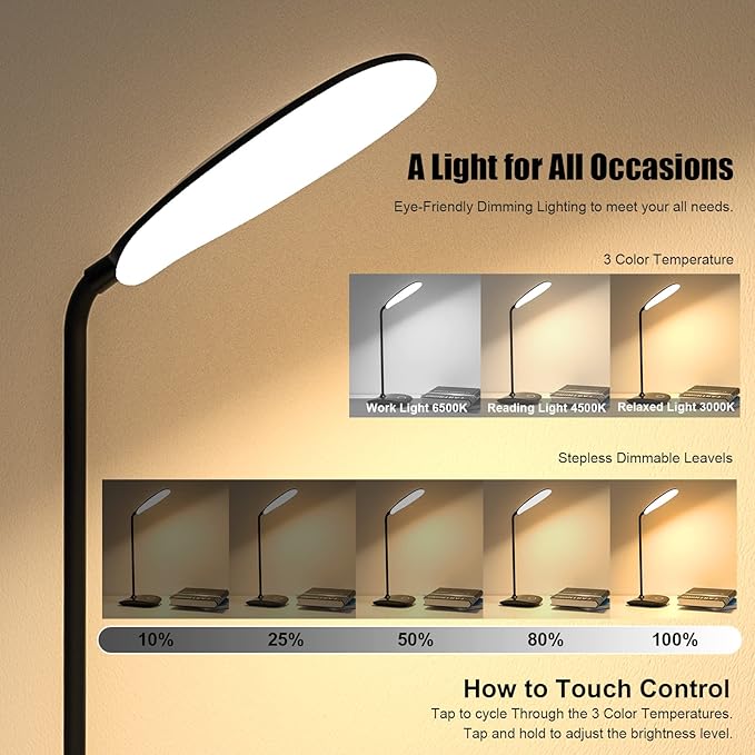 DEEPLITE Battery Operated Desk Lamp, LED Desk Light 3 Lighting Modes Stepless - Image 3
