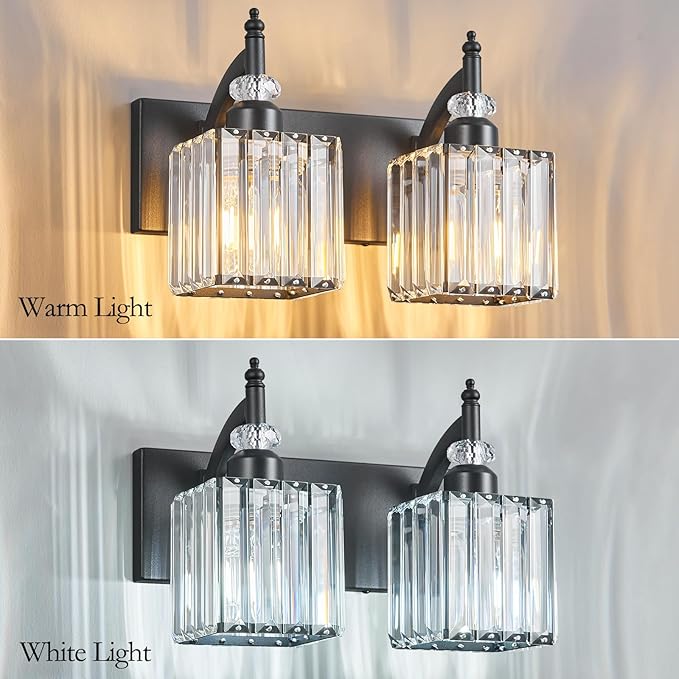Modern Bathroom Vanity Light 2-Light Black Crystal Light Fixtures Over Mirror - Image 2