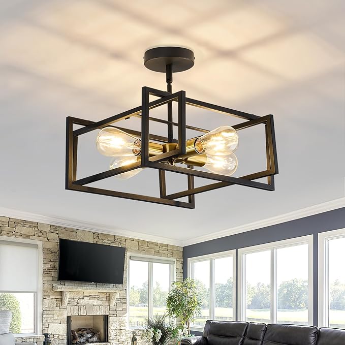 ZGLAOJT 4-Lights Close to Ceiling Light Black and Gold Light Fixture Industrial by ZGLAOJT