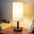 Small Table Lamp for Bedroom, Nightstand Lamp Linen Lampshade Bedroom Wood Base by LALISU