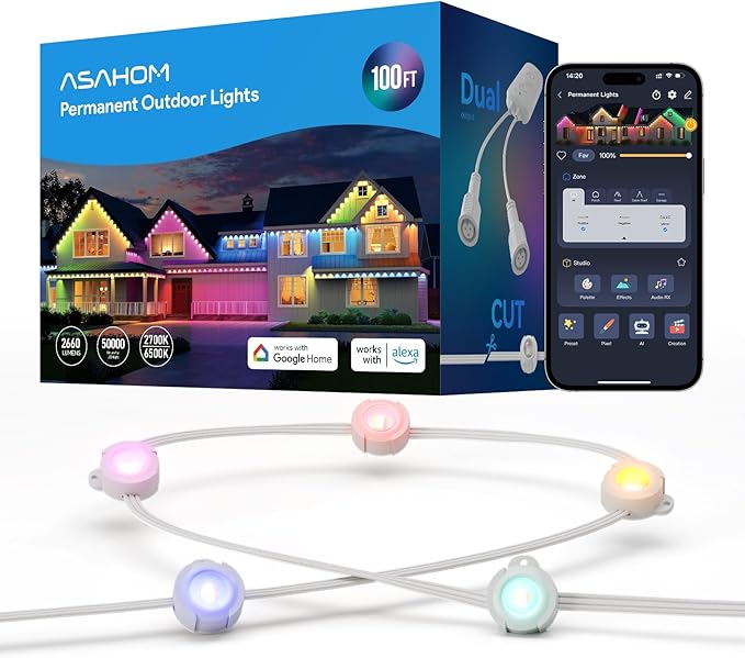 ASAHOM AI Permanent Outdoor Lights S107B, 100FT by ASAHOM