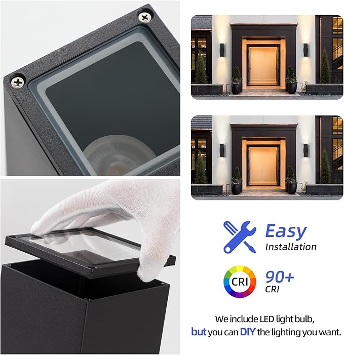 tewei 4 Pack LED Square Up and Down Lights Outdoor Wall Lights, Matte Black - Image 5