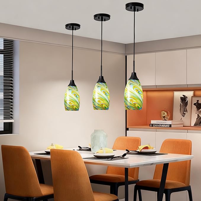Mini Glass Pendant Light 4.72" Oval Pendant Lights 3-Pack Handblown Colorful - Image 5
