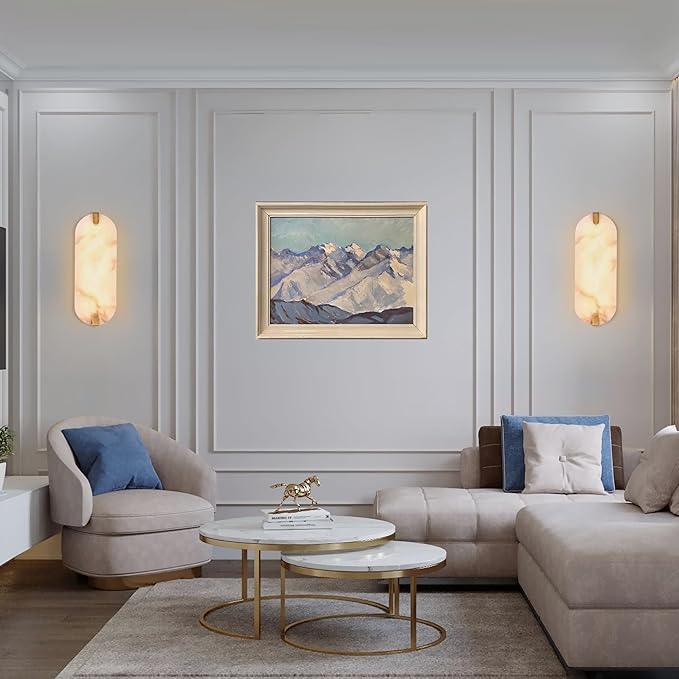 14.17in Alabaster Wall Sconces, Natural Marble Wall Light Set of Two, Modern - Image 3