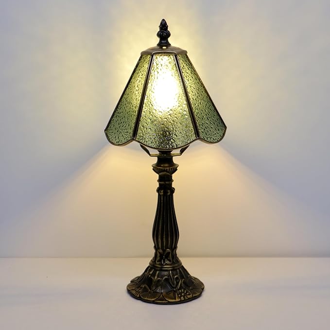 Small Tiffany Table Lamp Green Diamond Style Stained Glass Desk Lamps 6X6X14 - Image 9