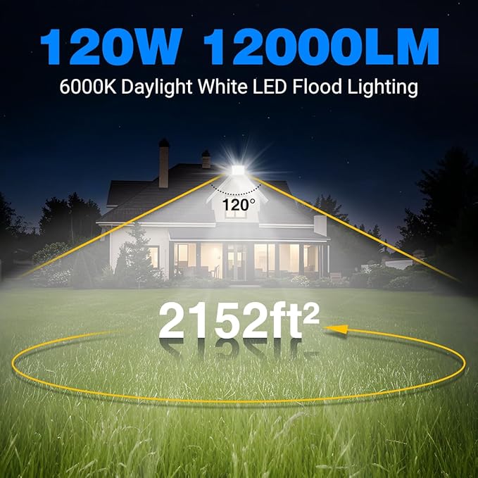 Ceena 120W Plug in LED Flood Lights Outdoor, 12000lm Super Bright LED Work Light - Image 2
