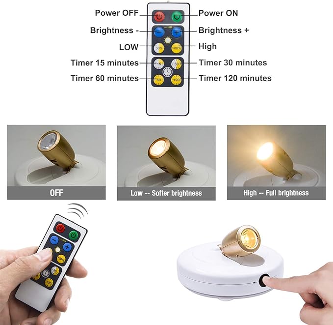 HONWELL LED Spotlight Wireless Accent Lights 2 Pack Battery Powered Warm White - Image 3