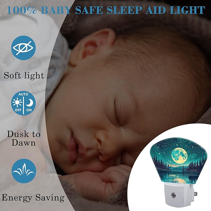Fantasy Lake Forest Plug in Night Lights, Full Moon in Starry Sky Nightlight - Image 4
