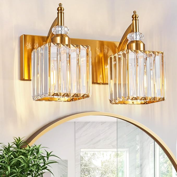 Modern Bathroom Vanity Light 2-Light Gold Crystal Light Fixtures Over Mirror - Image 7