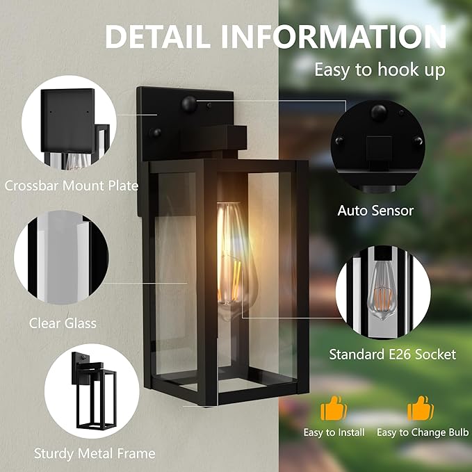 Dawn to Dusk Outdoor Sensor Motion Sensor Light Fixture Waterproof Porch Lights - Image 4