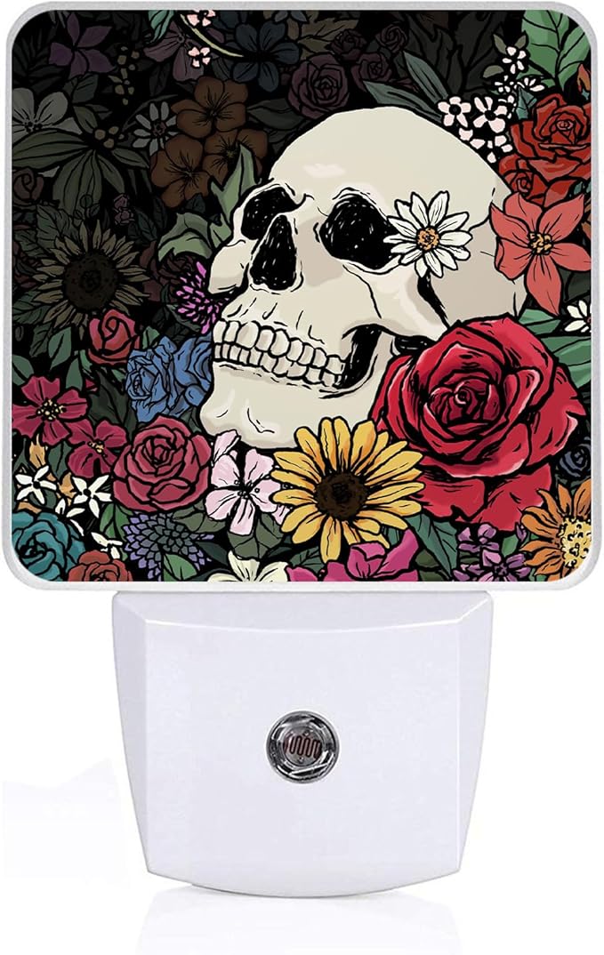 Halloween Skull Night Light, Plug-into Skeleton Flower Floral Nightlight White by Unknown