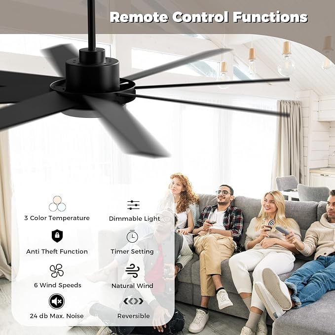 72 Inch Ceiling Fans with Lights and Remote Smart App, Indoor Black LED Big - Image 3