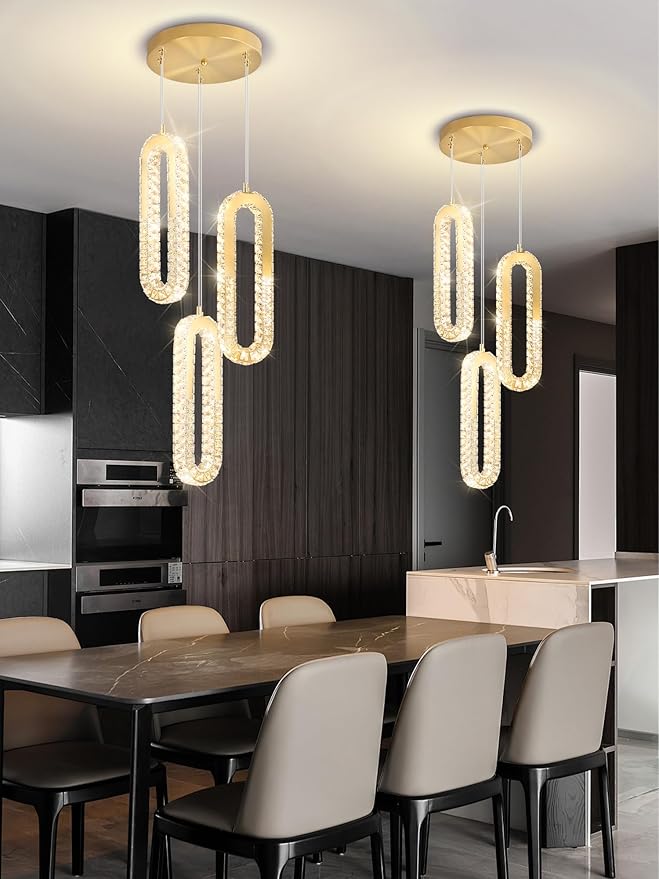 Modern Pendant Light for Kitchen Island Crystal Ring Chandelier Gold LED - Image 7