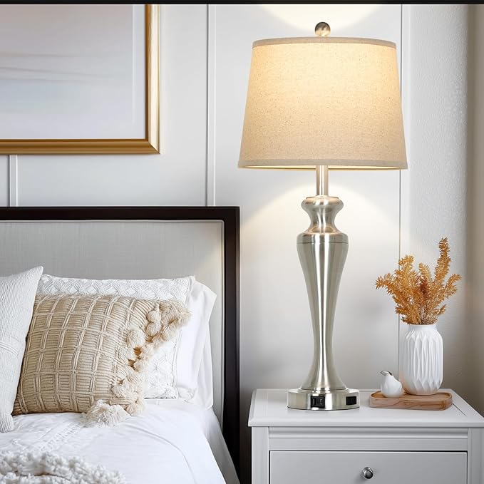 30" Silver Table Lamps Set of 2, 3-Way Dimmable Touch Living Room Lamp - Image 5