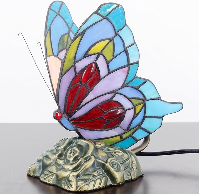 Small Tiffany Table lamp Stained Glass Butterfly Desk Lamp 7X5X9.8 Inch Accent - Image 2