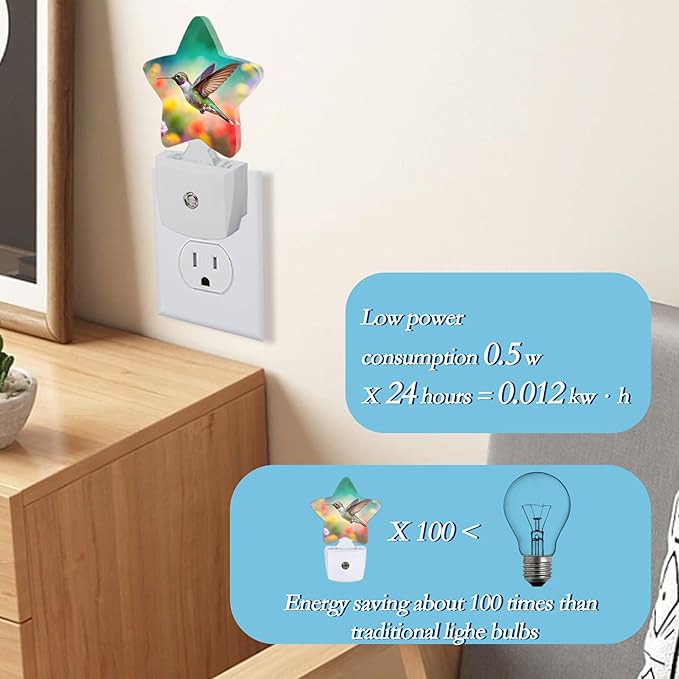 Hummingbird with Flower Night Light, Plug-in Wall Led Night Lights Decor - Image 4