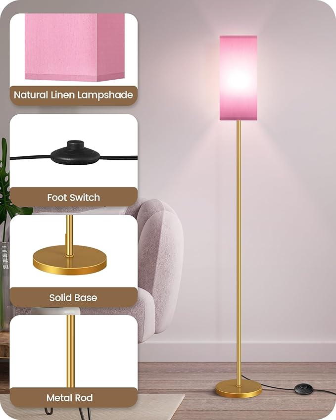 2Pack Floor Lamp, Pole with Foot Switch, Modern Standing Lamp Lampshade - Image 7