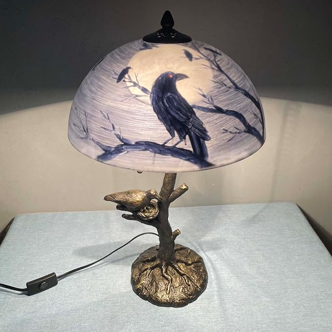 Bieye L10945 Ravens Sitting on Bare Tree Branch Against Full Moon Hand-Painted - Image 4