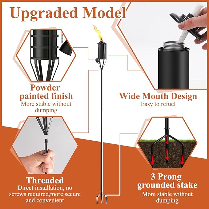 Upgraded Citronella Garden Torch Set of 4, Large Capacity 16oz Metal Torch - Image 3