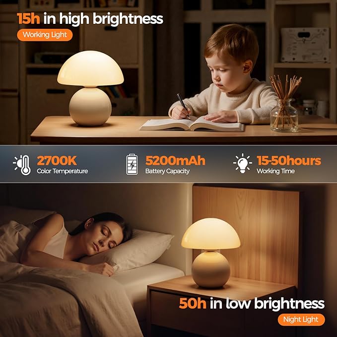 NIORSUN Wireless Mushroom Lamp, Table Lamp - Image 5