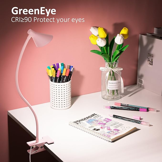Pink Small Desk Lamp Clip on LED Reading Light - Image 3