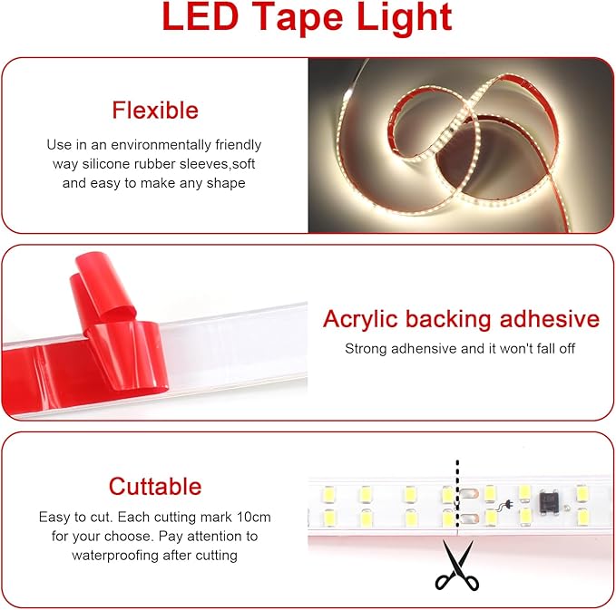 Outdoor Rope Light Waterproof IP65 3.28ft 110V LED Lights Bedroom 240LEDs/m - Image 5