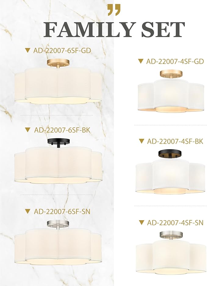 Black Semi Flush Mount Ceiling Lights, 6-Light 18Inch Ceiling Light Fixtures - Image 7