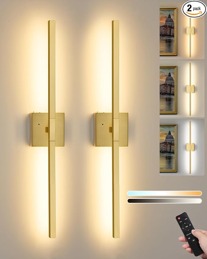 32 Inch Rechargeable Battery Operated Wall Sconce Set of Two, 8000mAh Cordless by Rayogale